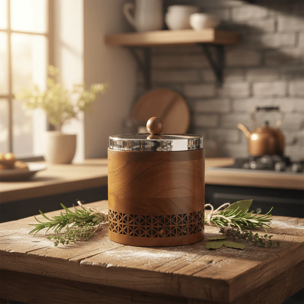 Luhpar Brown Wooden Jar with Silver Stainless Steel Lid — 12×12cm - Image 2