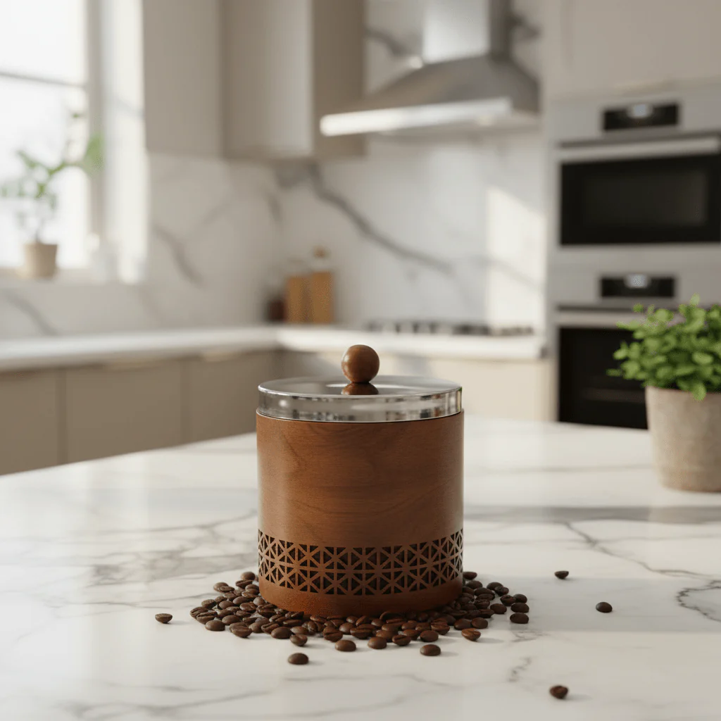 Luhpar Brown Wooden Jar with Silver Stainless Steel Lid — 12×12cm - Image 3