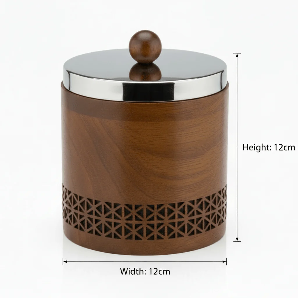 Luhpar Brown Wooden Jar with Silver Stainless Steel Lid — 12×12cm - Image 5
