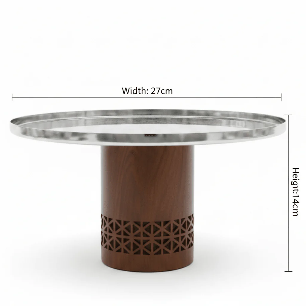 Luhpar Brown Wooden Footed Silver Stainless Steel Cake Stand - 27×14cm - Image 5