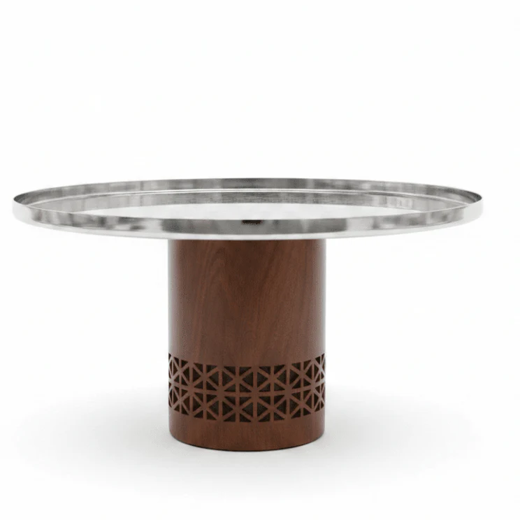 Luhpar Brown Wooden Footed Silver Stainless Steel Cake Stand - 20×12 cm