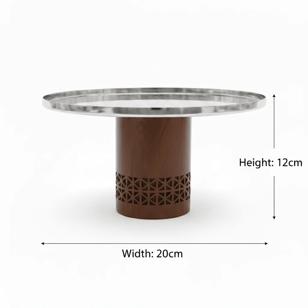 Luhpar Brown Wooden Footed Silver Stainless Steel Cake Stand - 20×12 cm - Image 4
