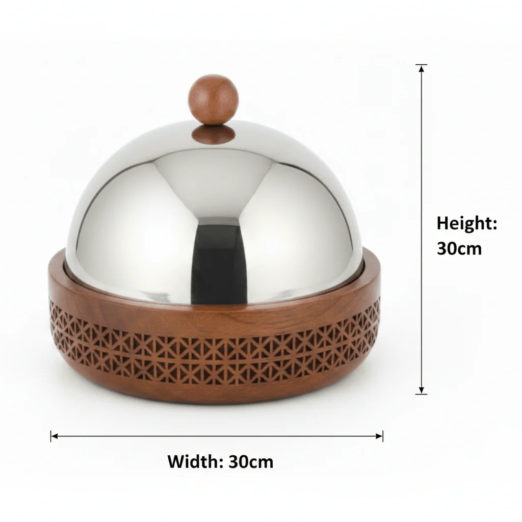 Luhpar Brown Wooden Bowl with Stainless Steel Dome Lid - 30×30 cm - Image 4