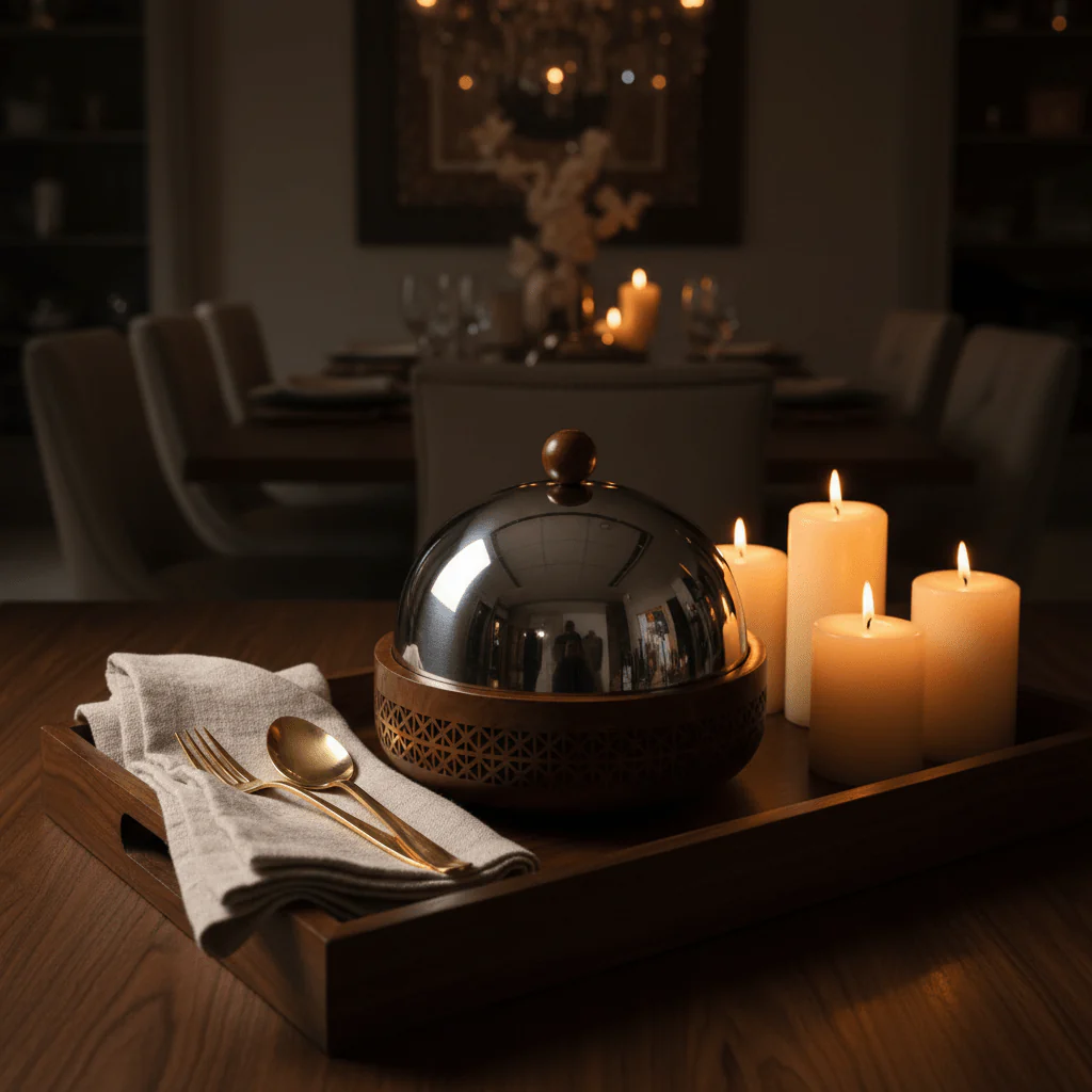 Luhpar Brown Wooden Bowl with Stainless Steel Dome Lid - 20×22cm - Image 3