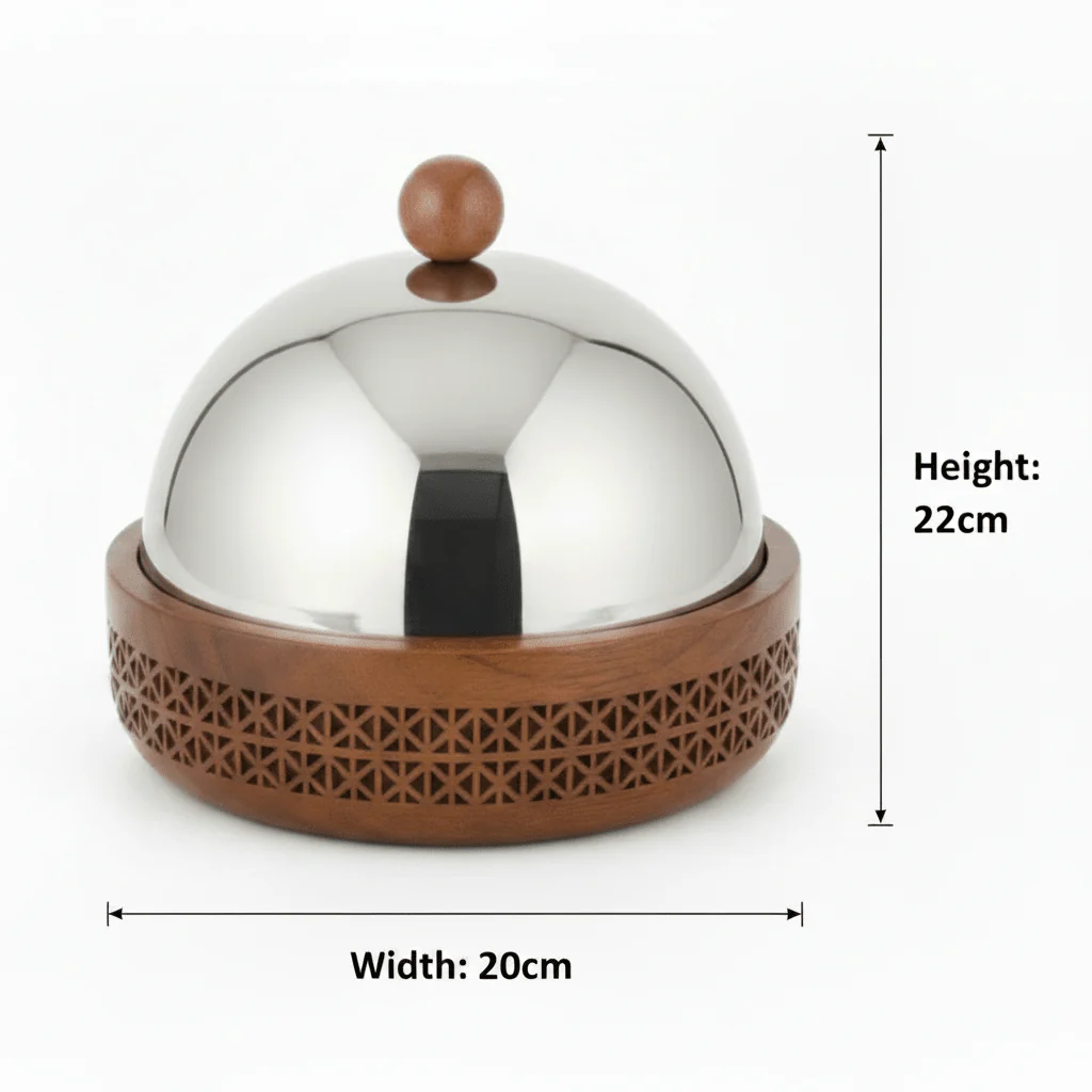 Luhpar Brown Wooden Bowl with Stainless Steel Dome Lid - 20×22cm - Image 5