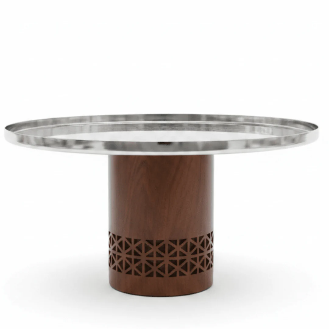 Luhpar Brown Wooden Footed Silver Stainless Steel Cake Stand - 30×17cm