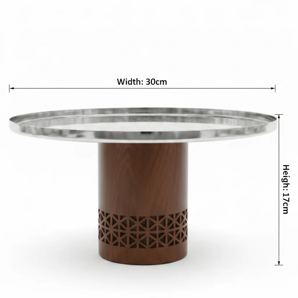 Luhpar Brown Wooden Footed Silver Stainless Steel Cake Stand - 30×17cm - Image 4