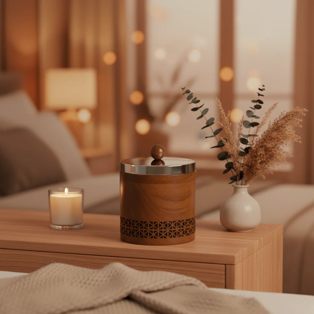Luhpar Brown Wooden Jar with Silver Stainless Steel Lid — 13×13cm - Image 2