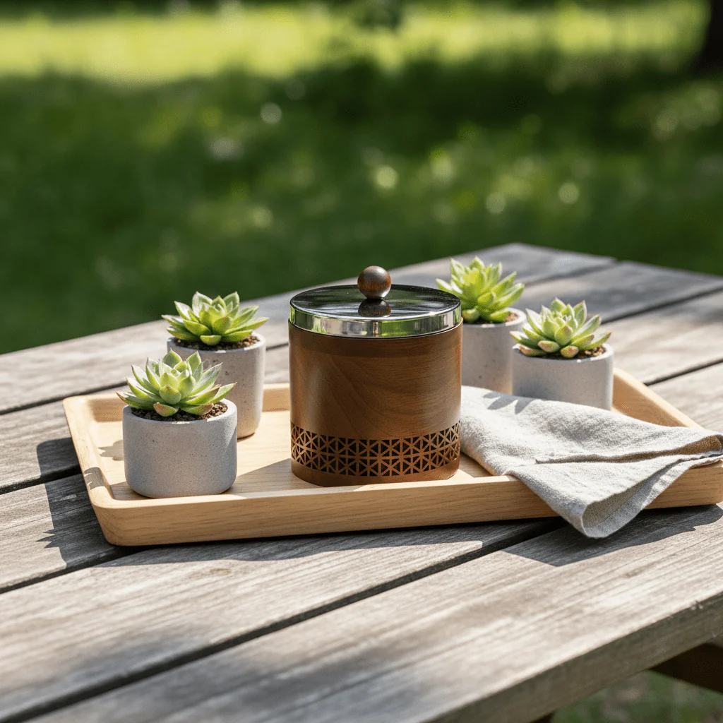 Luhpar Brown Wooden Jar with Silver Stainless Steel Lid — 13×13cm - Image 3