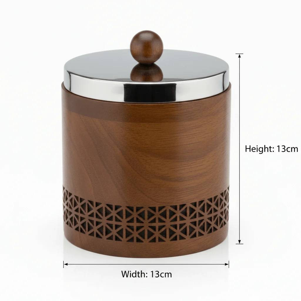 Luhpar Brown Wooden Jar with Silver Stainless Steel Lid — 13×13cm - Image 4