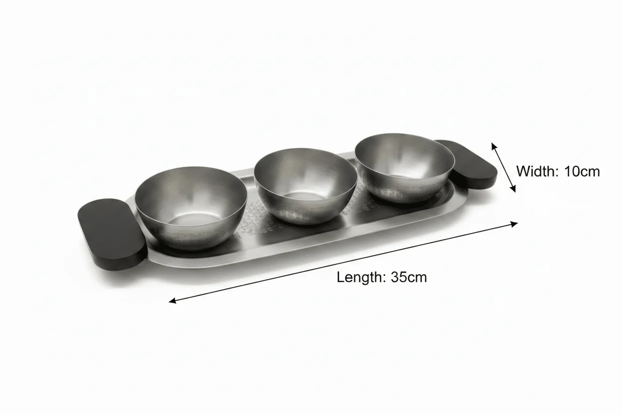 Luhpar Brushed Silver Stainless Steel Serving Tray with 3 Bowls & Black Wooden Handles - 35×15×10 cm - Image 5