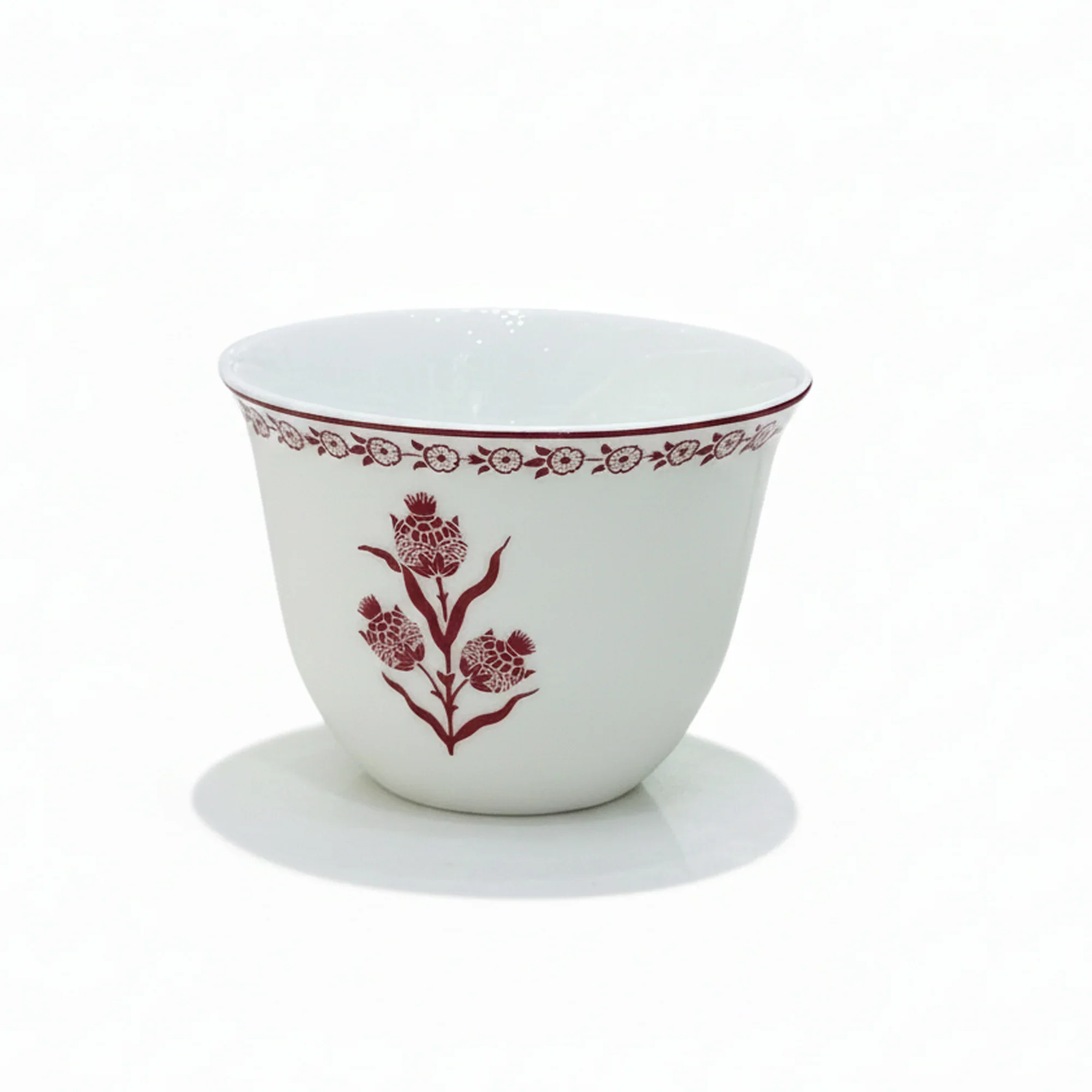Luhpar EM-010 Cawa Cup Set with Red Rim – 12-Piece Set – White with Red Floral Design - Image 2