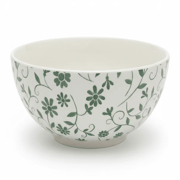 Luhpar Floral Classic Ceramic Bowl – 14.1 cm / 680 ml (White with Green Floral Design)