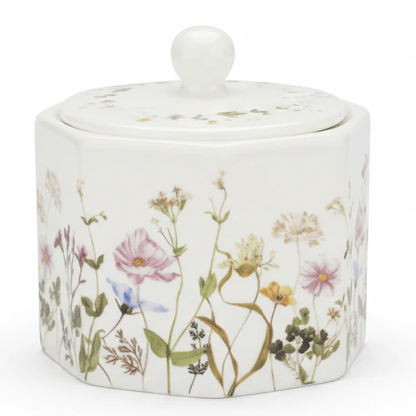 Luhpar Floral Design Ceramic Sugar Pot – 10 oz, White Tabletop Storage Jar