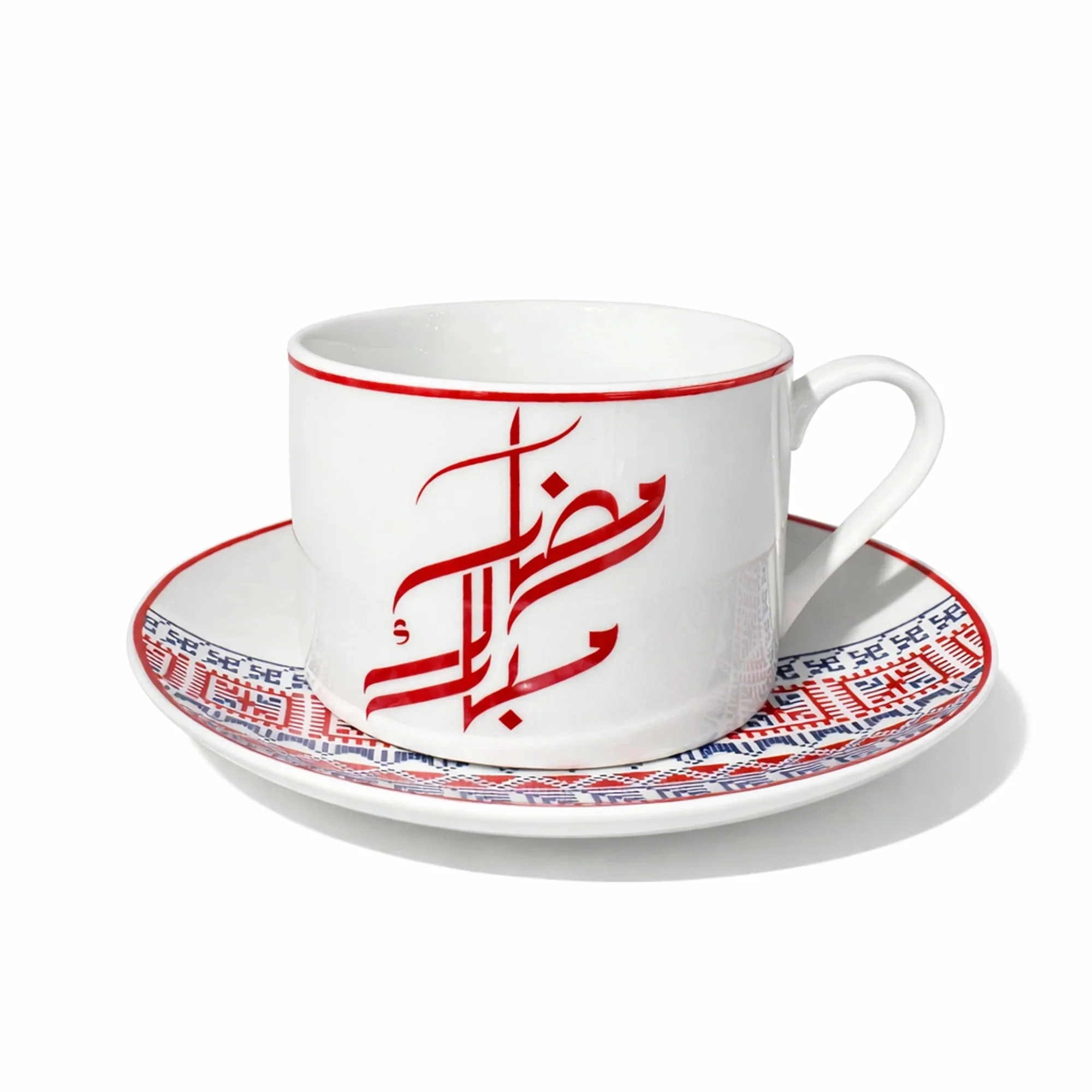 Luhpar M19263 / ZBA6 / D25110 Ceramic Tea Cup & Saucer Set – 6-Piece – Red & Blue Arabic Pattern - Image 2