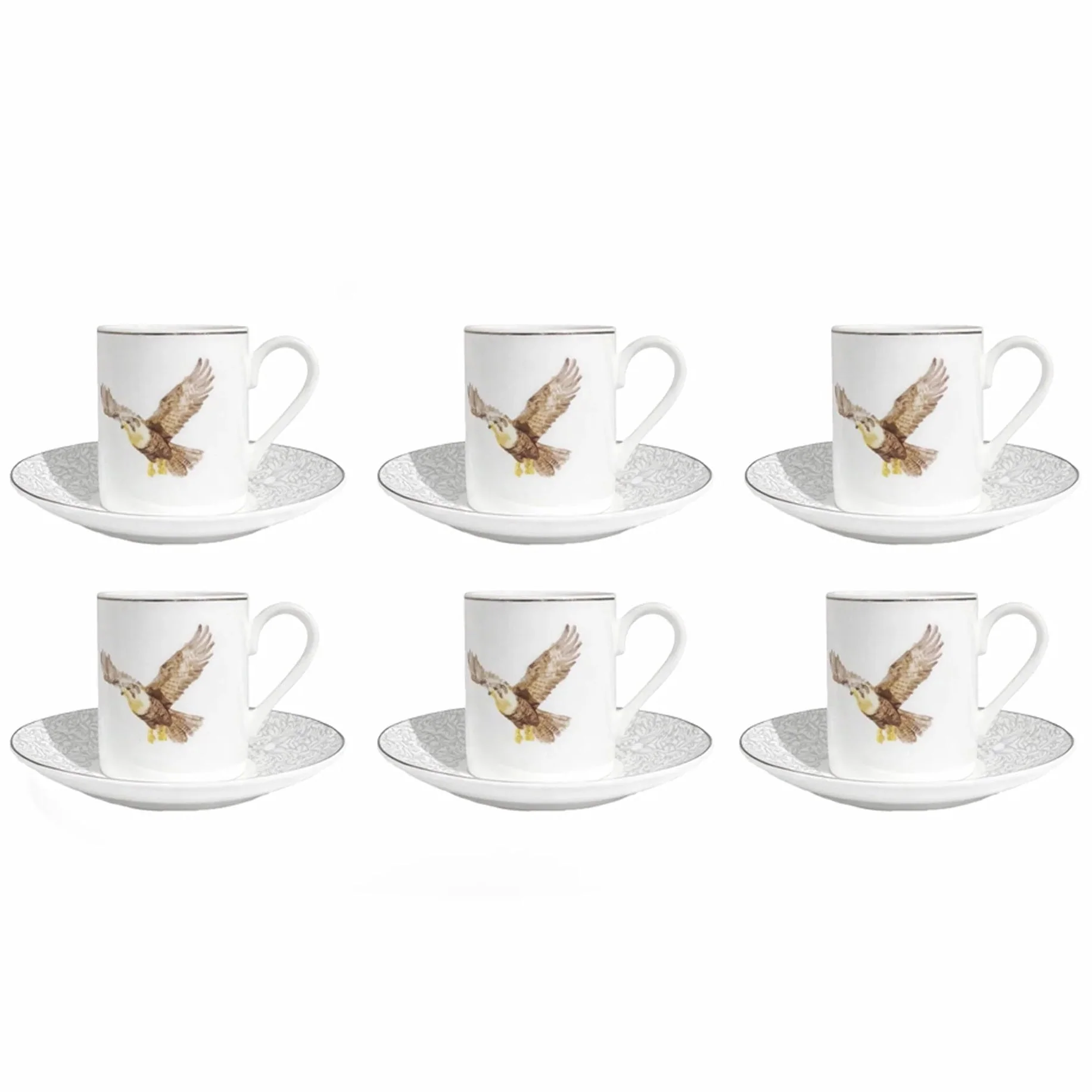 Luhpar M24074 / ZBA6 / D25059 Ceramic Coffee Cup & Saucer Set – 12-Piece – 100 ml – Bird Design