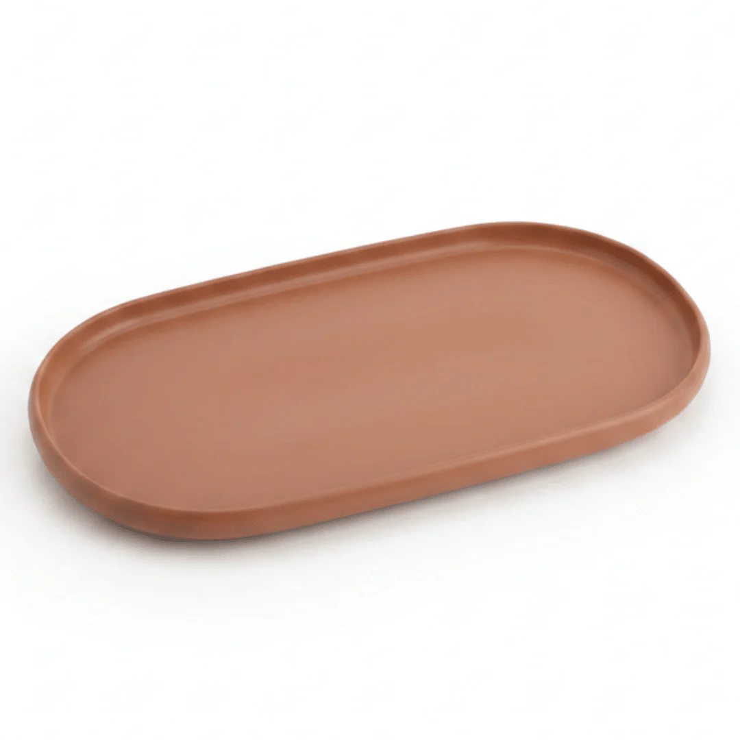 Luhpar Oval Ceramic Serving Tray | 35.4 × 19.4 cm | Taupe, Off White, Brown | - Image 5