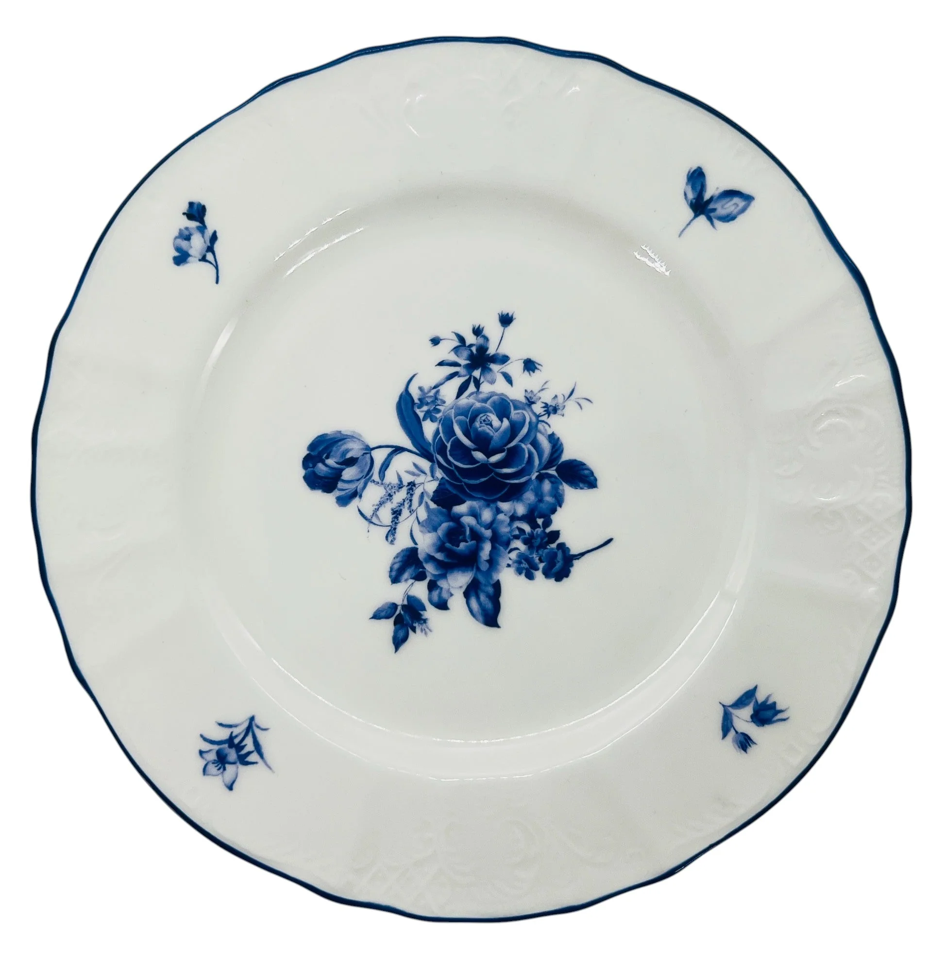Luhpar Porcelain Dessert Plate 6.5", Blue Floral Design with Blue Rim