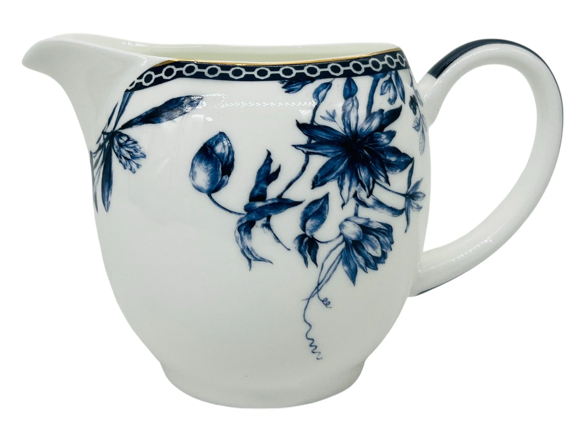 Luhpar Porcelain Milk Pot 9.5cm*6.5cm*8cm, Blue Floral Design with Gold Rim