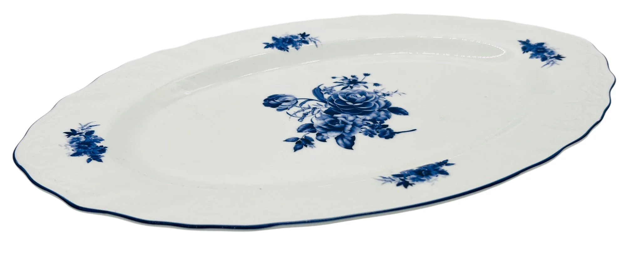 Luhpar Porcelain Oval Plate 14"*9", Blue Floral Design with Blue Rim - Image 2