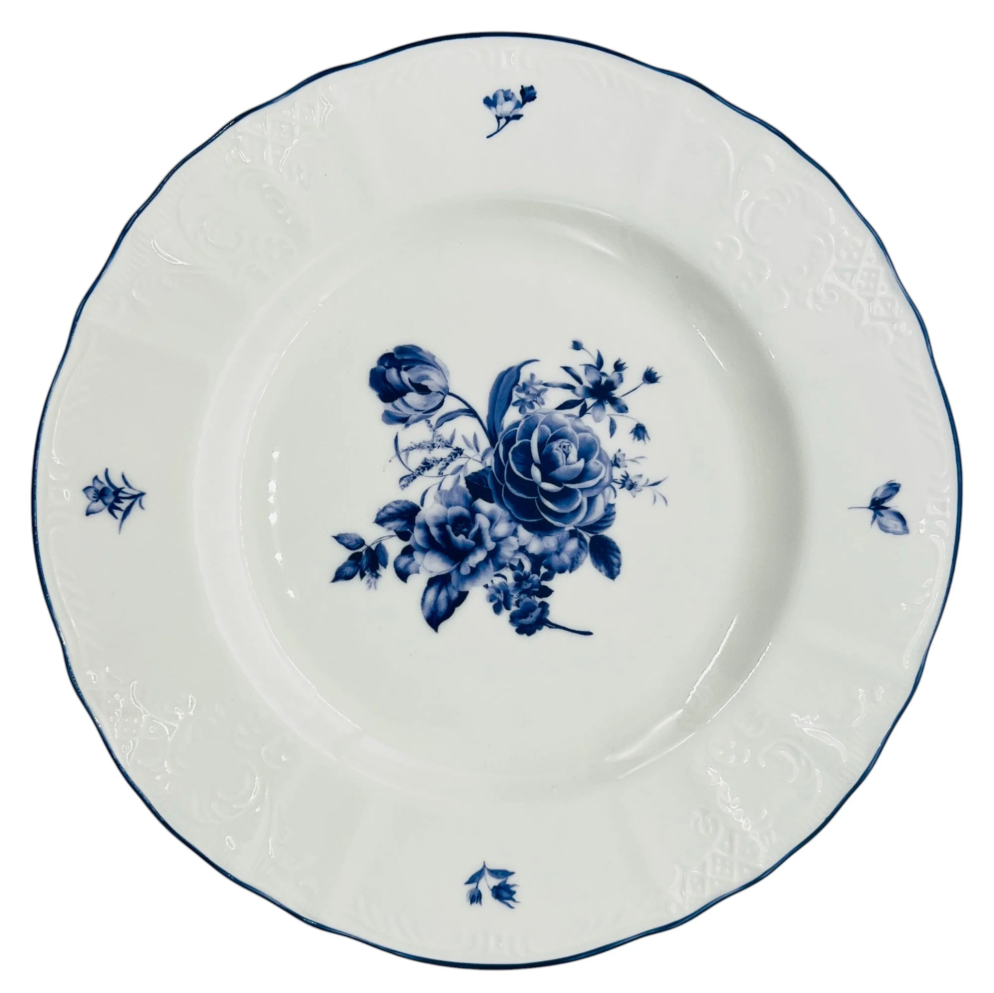 Luhpar Porcelain Plate 8.5", Blue Floral Design with Blue Rim
