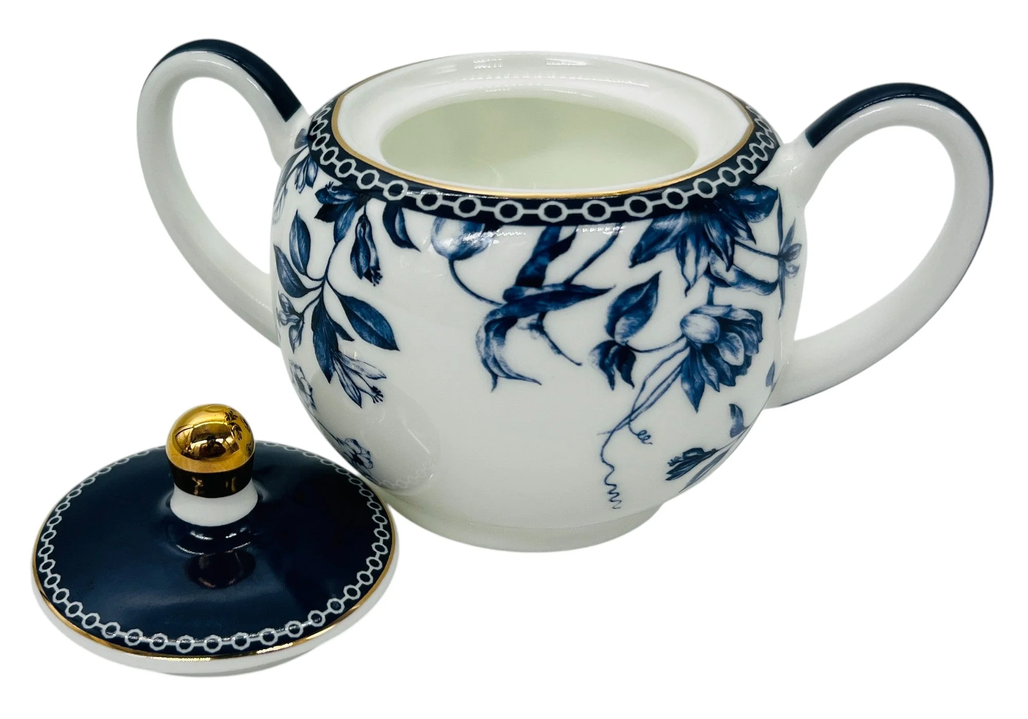 Luhpar Porcelain Sugar Pot with Lid 9cm*10cm, Blue Floral Design with Gold Rim - Image 2