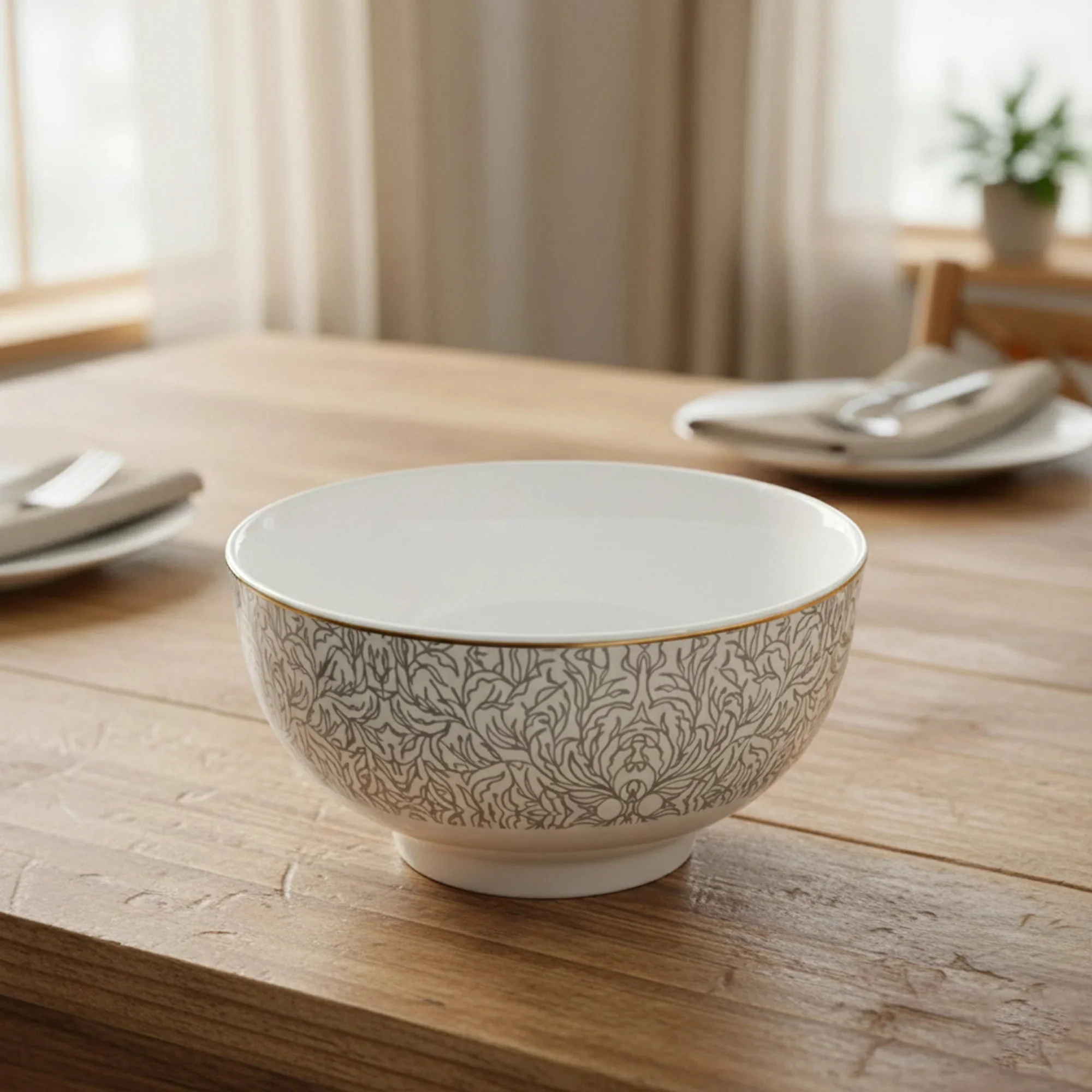 Luhpar Premium 5.5-Inch Ceramic Bowl – White with Soft Grey Accent Design - Image 2