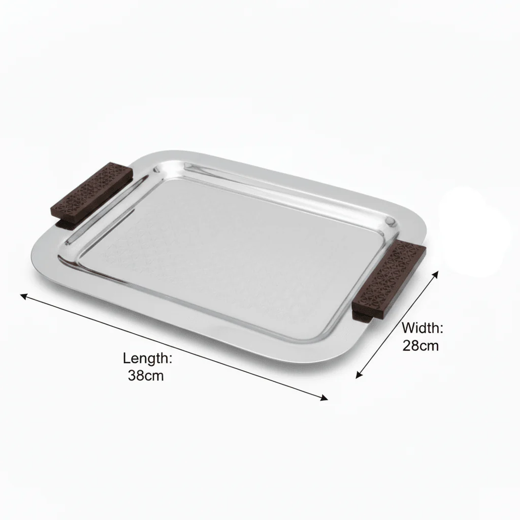 Luhpar Rectangle Stainless Steel Serving Tray with Wooden Handles - 38×28cm - Image 5