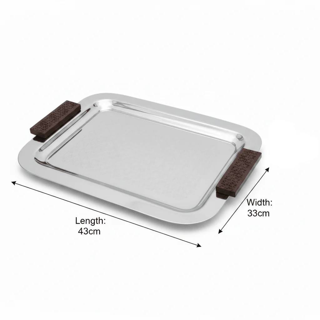 Luhpar Rectangle Stainless Steel Serving Tray with Wooden Handles - 43×33cm - Image 4