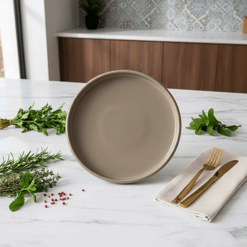 Luhpar Round Ceramic Salad Plate 22.1cm | Taupe, Off White, Brown | - Image 3