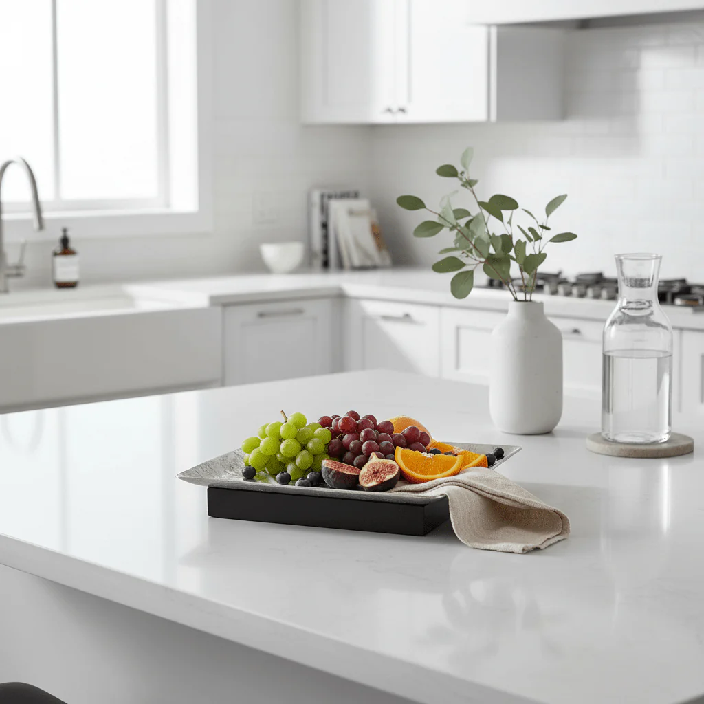 Luhpar Wave Textured Aluminum Rectangular Serving Platter with Wooden Base - 30×20×6 cm - 74896-A - Image 3