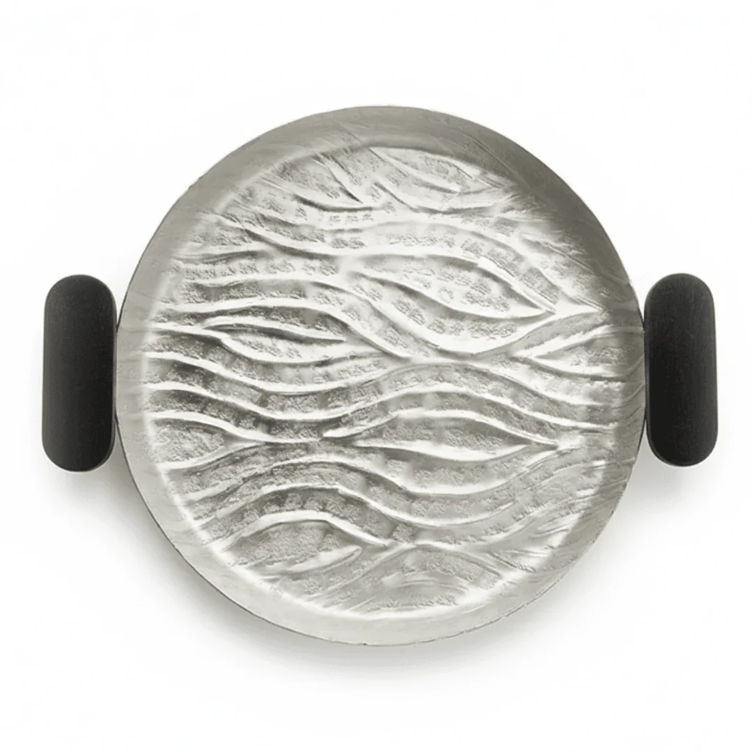 Luhpar Wave Textured Aluminium Round Tray with Black Wooden Handles - 30cm - 74895-B