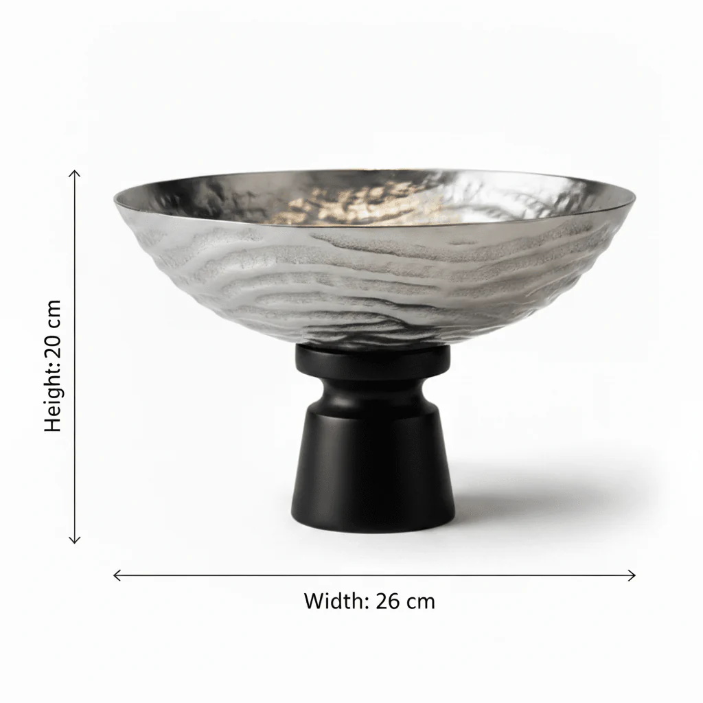 Luhpar Wave Textured Aluminium Round Bowl with Black Wooden Base - 20×26 cm - 74901-B - Image 5