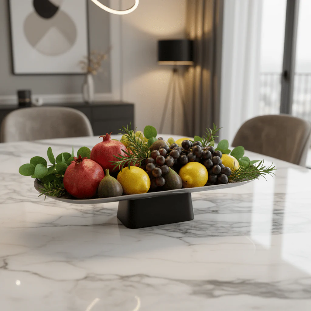 Luhpar Wave Textured Aluminium Oval Pedestal Dish with Black Wooden Base - 50×18×13cm - 74894-B - Image 2