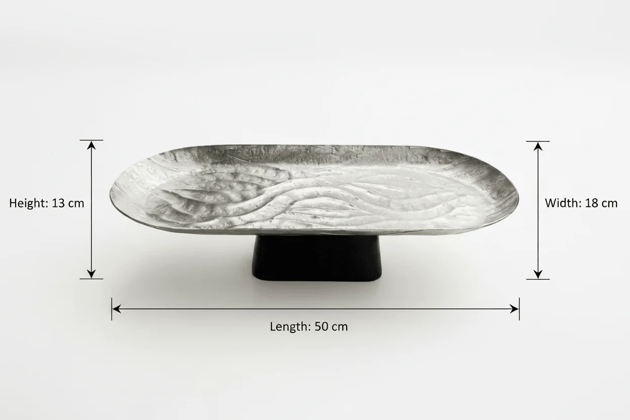 Luhpar Wave Textured Aluminium Oval Pedestal Dish with Black Wooden Base - 50×18×13cm - 74894-B - Image 5