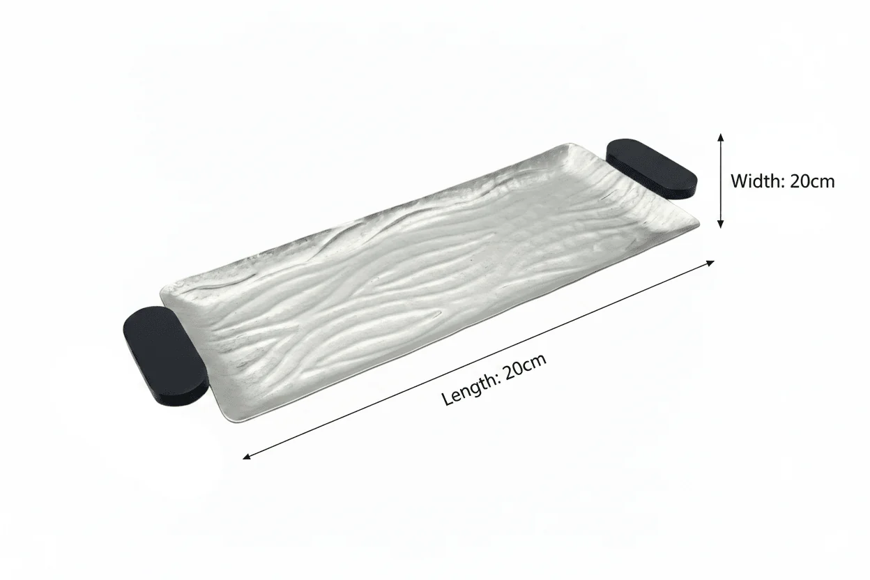 Luhpar Wave Textured Aluminum Rectangular Tray with Black Wooden Handles - 50×20cm - Image 5