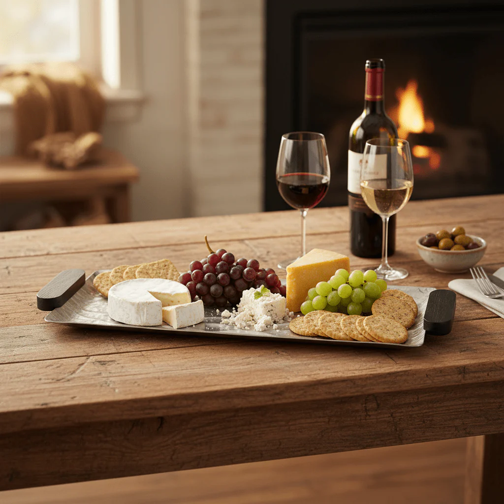 Luhpar Wave Textured Aluminum Rectangular Tray with Black Wooden Handles - 60×20cm - 74897-C - Image 2