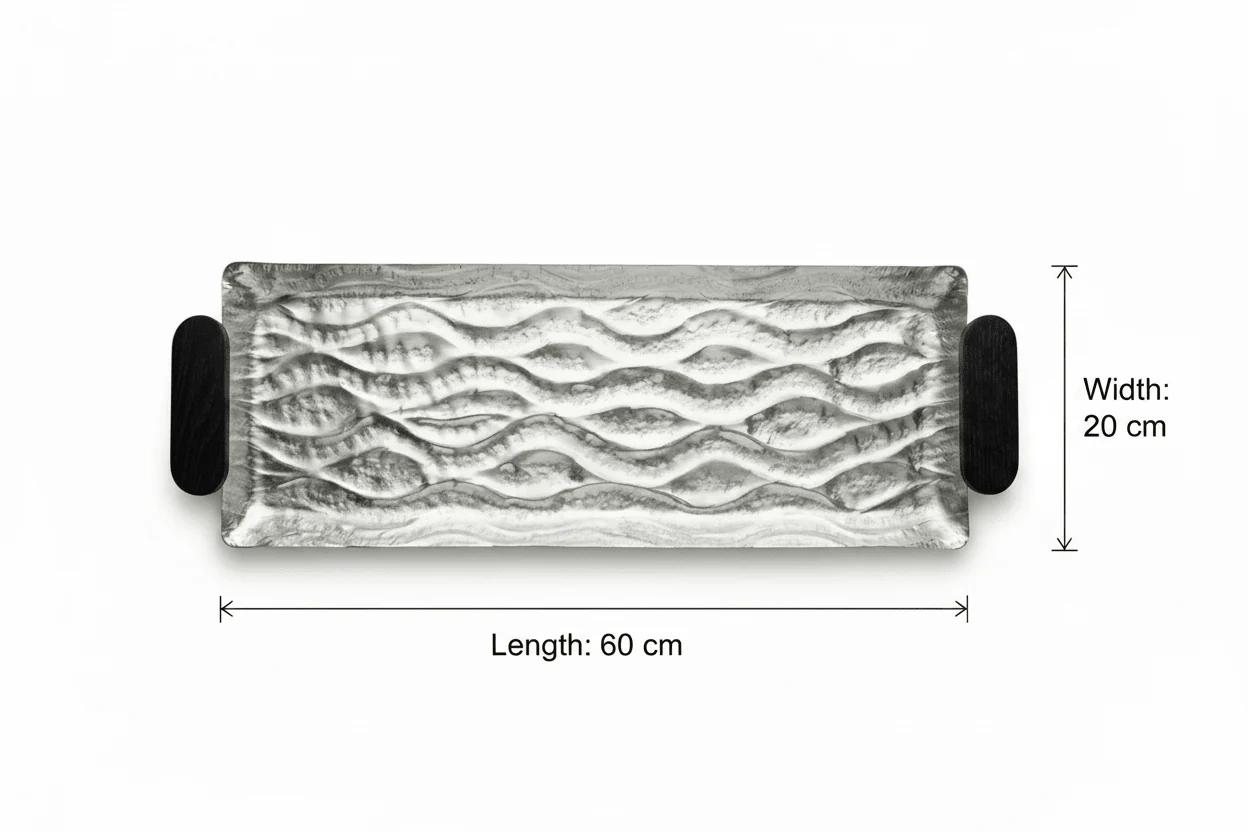 Luhpar Wave Textured Aluminum Rectangular Tray with Black Wooden Handles - 60×20cm - 74897-C - Image 4