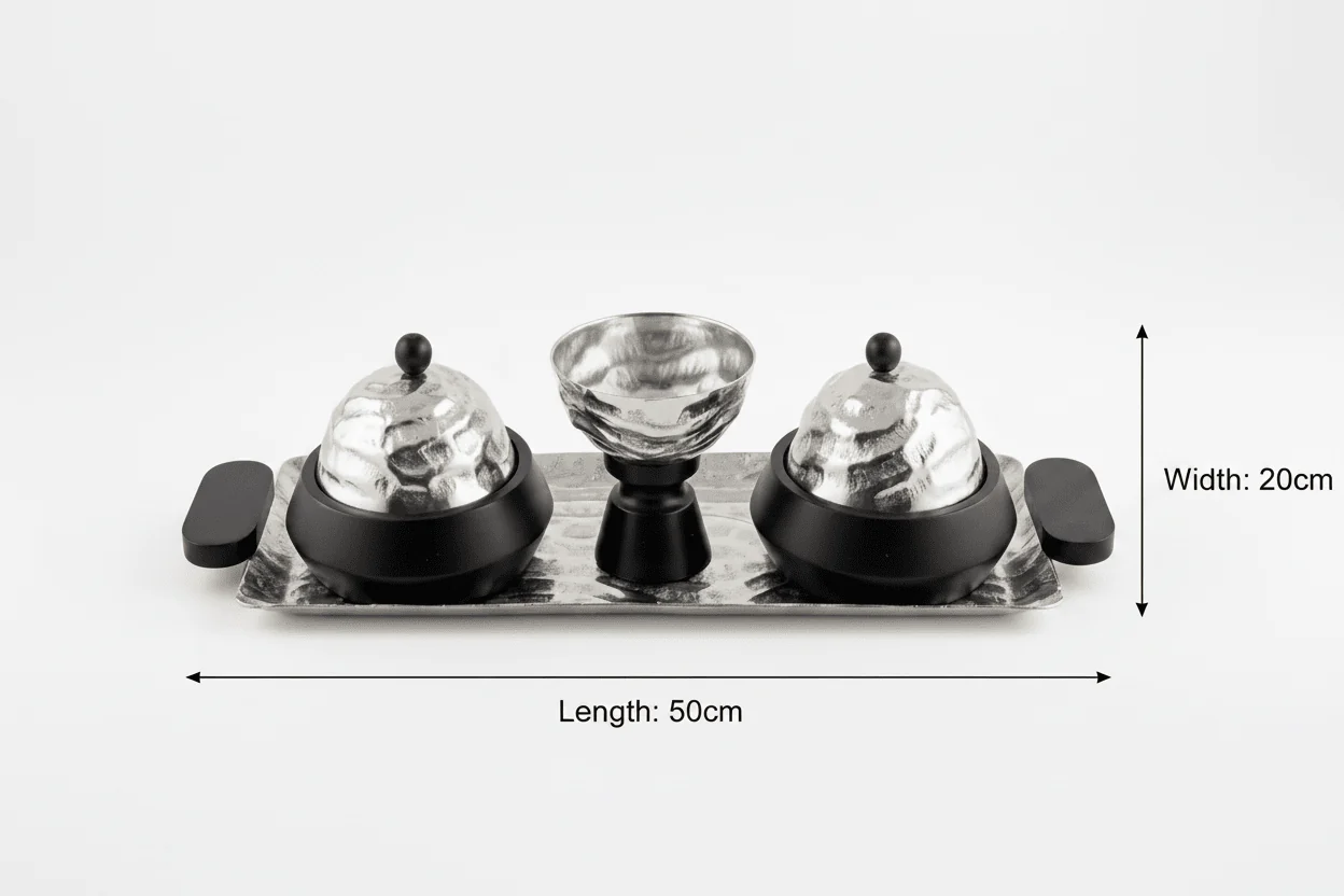 Luhpar Wave Textured Aluminum Serving Set - Rectangular Tray with Domed Cloches & Pedestal Bowl - 50×20 cm - Image 4