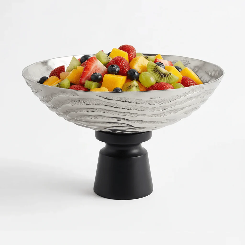 Luhpar Wave Textured Aluminium Round Bowl with Black Wooden Base - 20×33 cm - 74901-C - Image 4