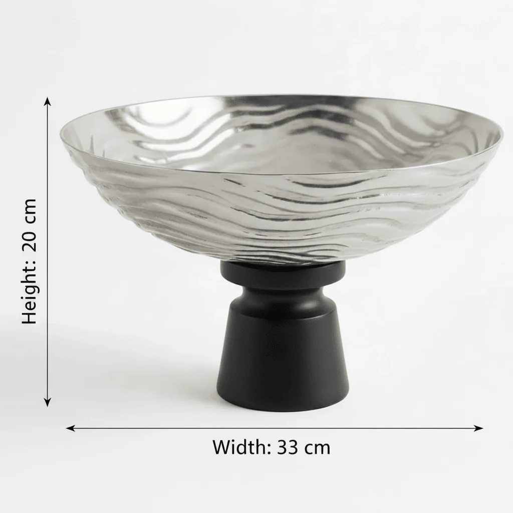 Luhpar Wave Textured Aluminium Round Bowl with Black Wooden Base - 20×33 cm - 74901-C - Image 5