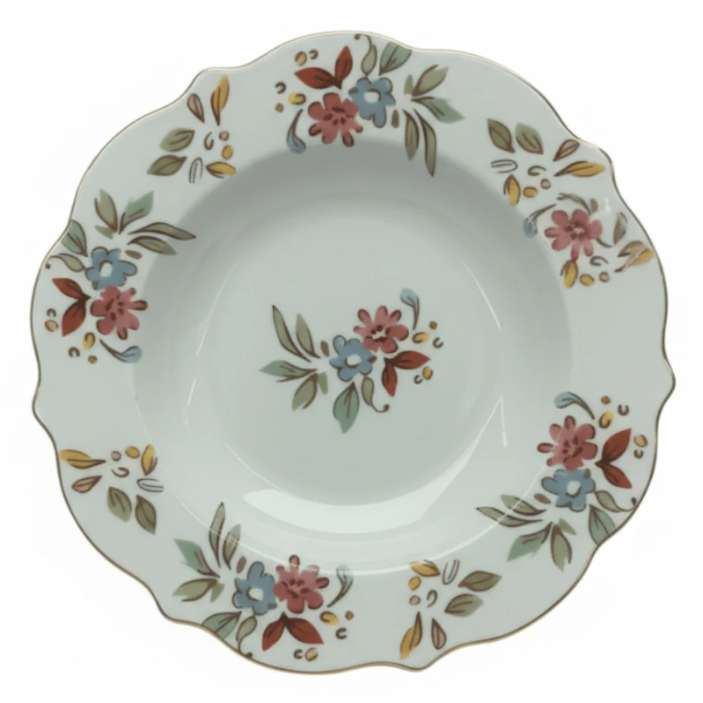 Luhpar White Ceramic Deep Plate 9 Inch with Floral Printed Design