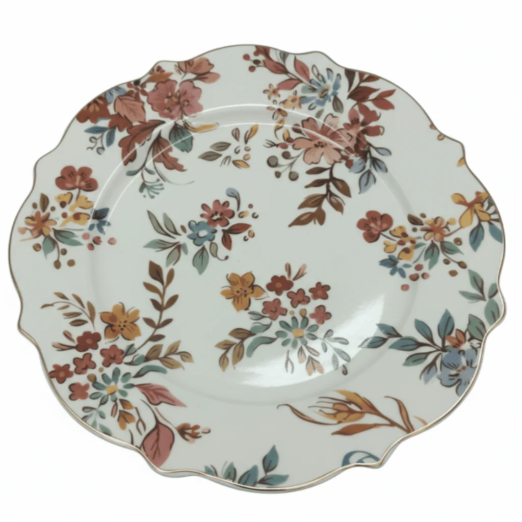 Luhpar White Ceramic Dinner Plate 11 Inch with Elegant Floral Design