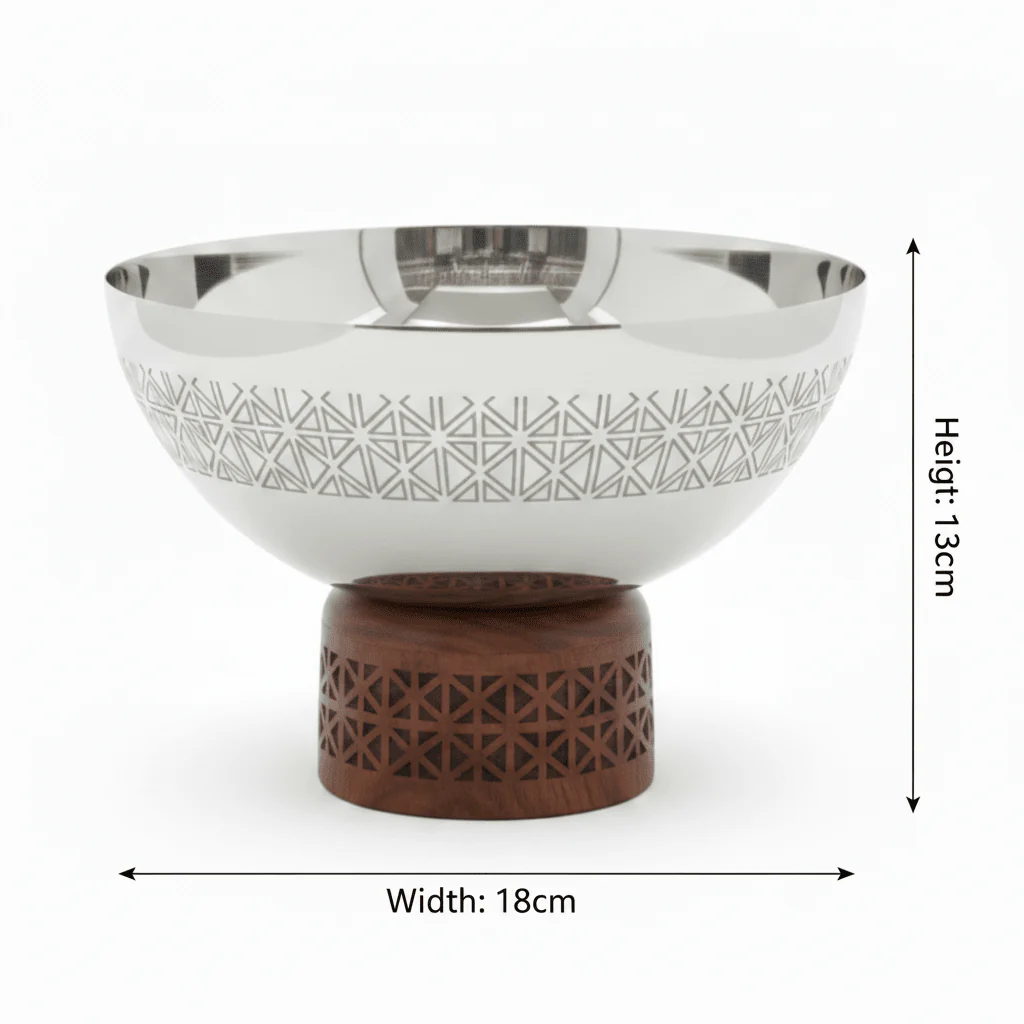 Luhpar Brown Wooden Footed Silver Stainless Steel Serving Bowl - 13×18 cm - Image 5