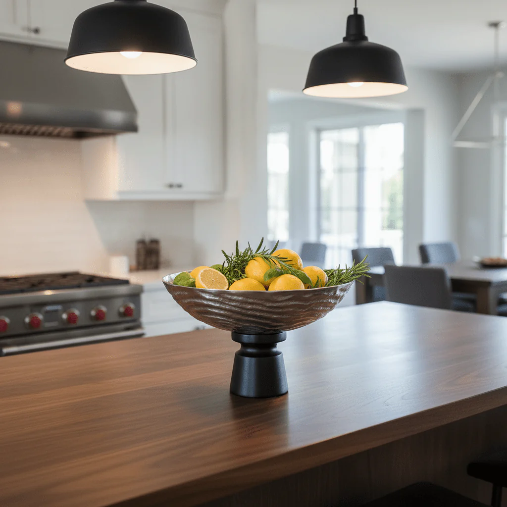 Luhpar Wave Textured Aluminium Round Bowl with Black Wooden Base - 18×20 cm - 74901-A - Image 3