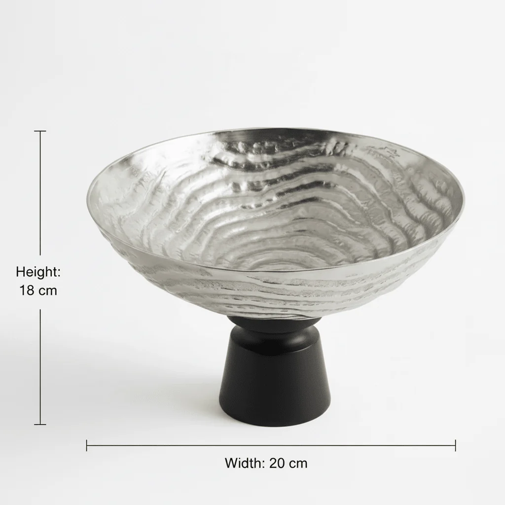 Luhpar Wave Textured Aluminium Round Bowl with Black Wooden Base - 18×20 cm - 74901-A - Image 4