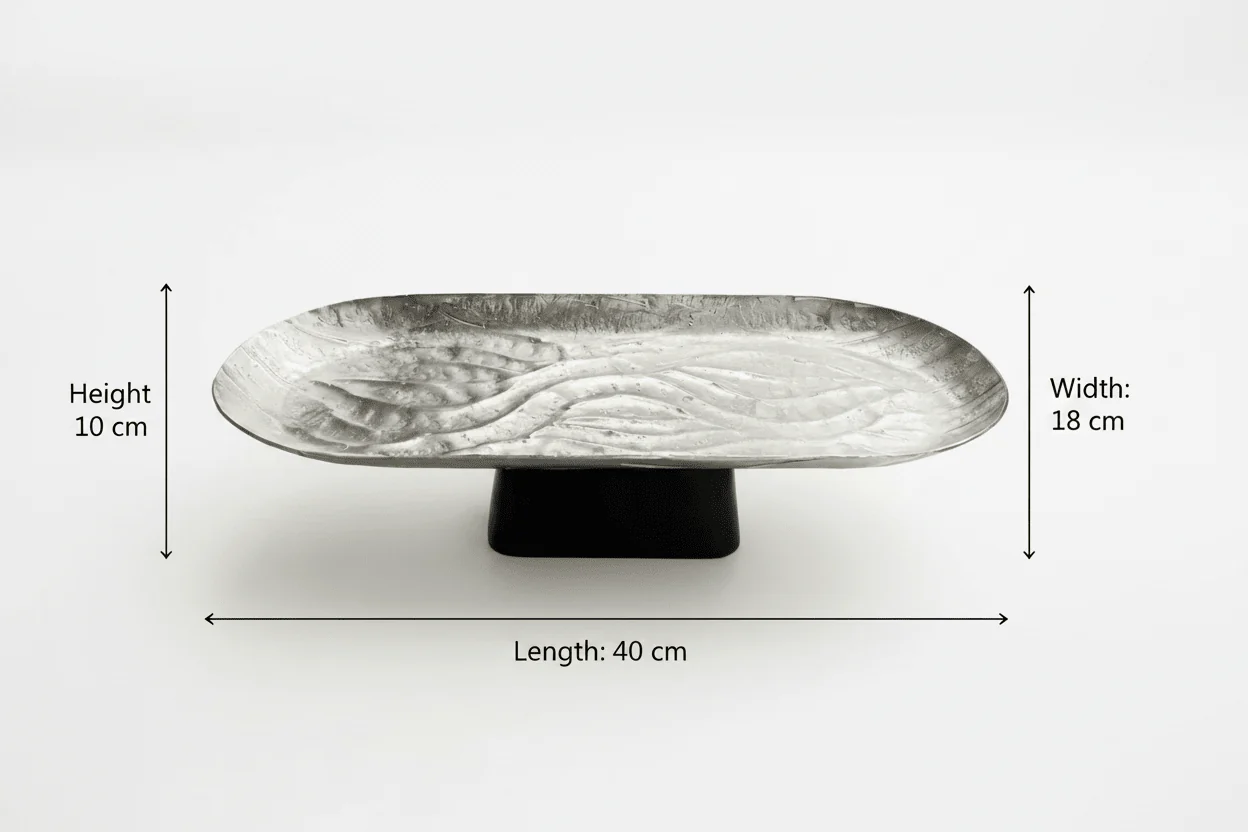 Luhpar Wave Textured Aluminium Oval Pedestal Dish With Black Wooden Base – 40×18×10 cm - 74894-A - Image 5