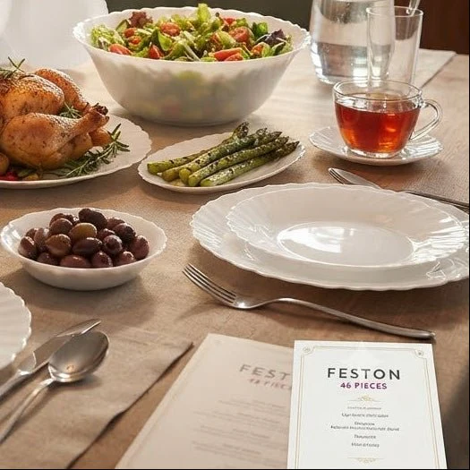Luminarc Feston 46-Piece Opal Glass Dinner Set – White - Image 6