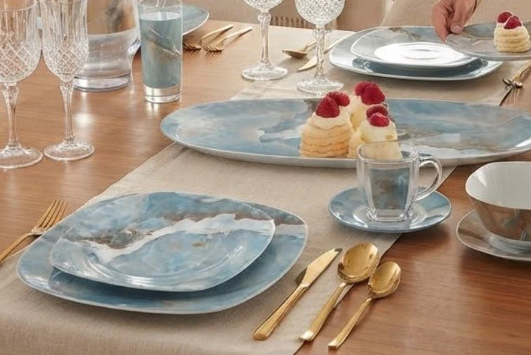 Luminarc Gismon 46-Piece Dinner Set – Marble-Effect Glass Tableware Collection - Image 6