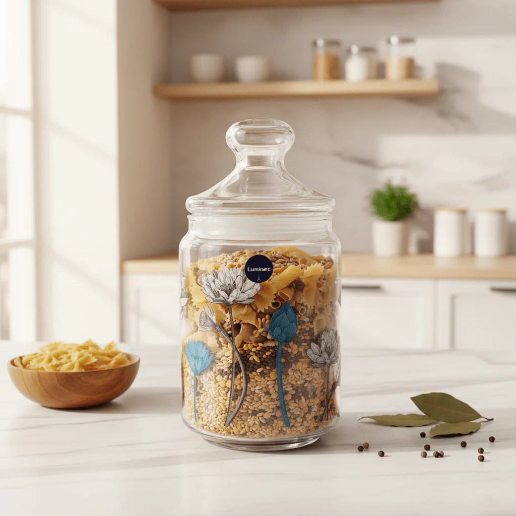 Luminarc Lotus Glass Jar with Lid | 1000ml | Airtight Storage Canister - Image 4
